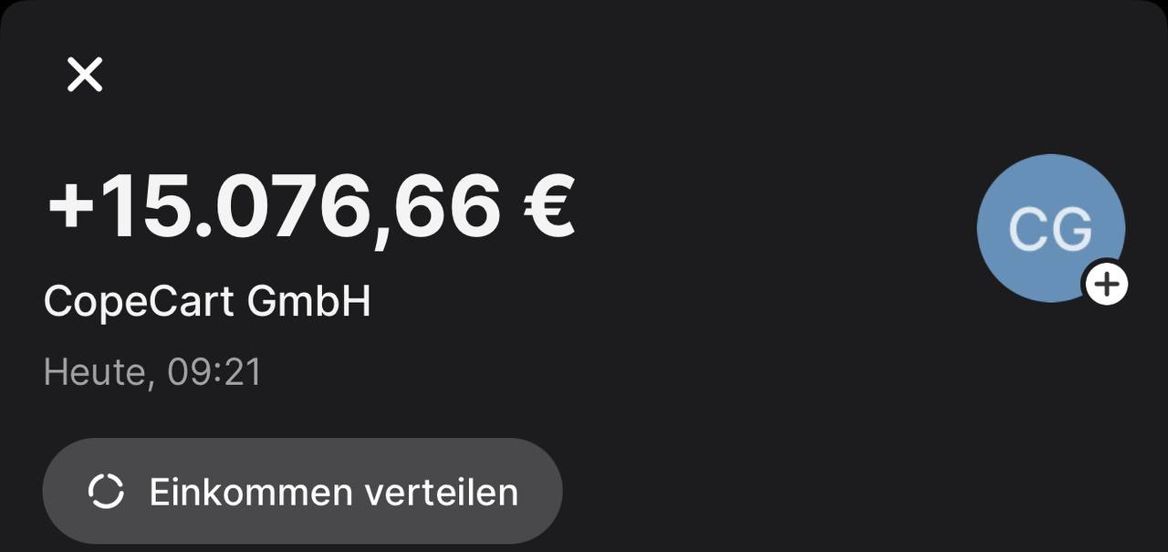 15.076€ Einkommen von CopeCart GmbH